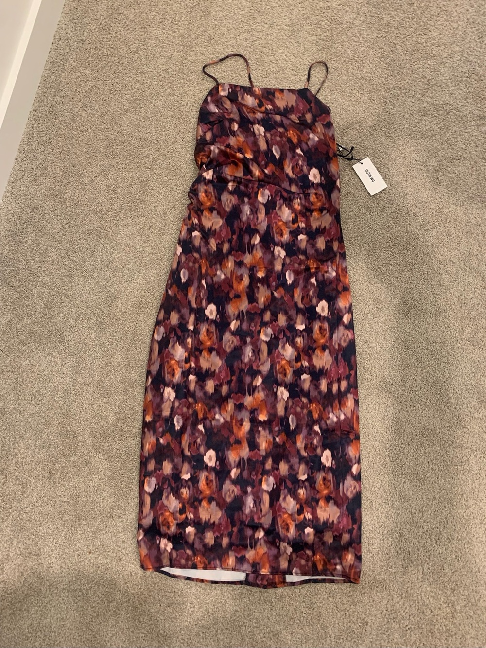 Jason Wu Satin Watercolor Floral Purple Orange Midi Pencil Dress Size XS NWT